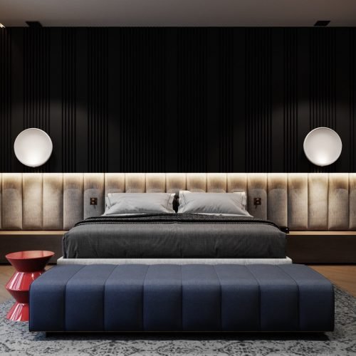 Luxury-Bedroom-Navy-Blue-Decorating-Ideas-Oversized-Headboard