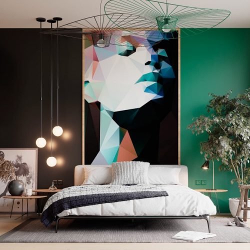 Modern-Luxury-Bedroom-With-Black-Wall-And-Geometric-Painting